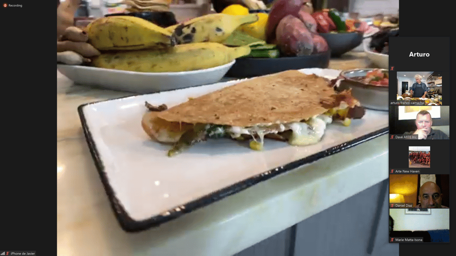 A finished mushroom quesadila served with pico de gallo on the side