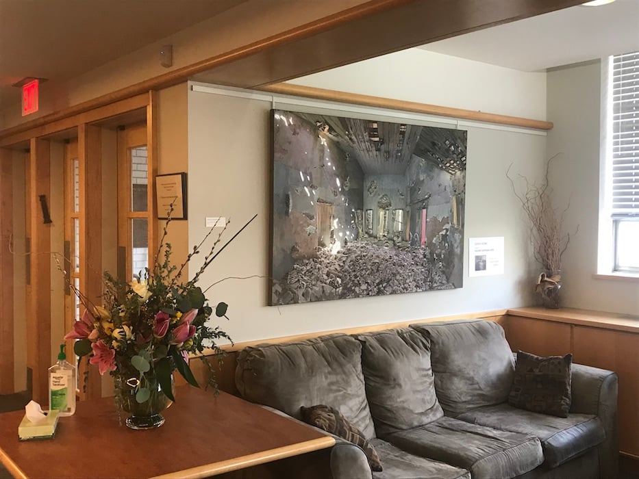 The Memory of a Shifting Ceiling, 2019, acrylic, goache, cement, archival inkjet on canvas 2