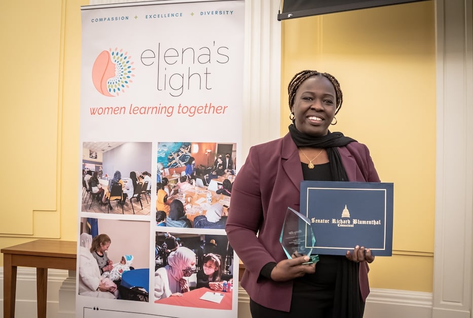 Azhar Ahmed with Elenas Light Award and certificate of special recognition by Sen. Richard Blumenthal EDITED_elenaslight_LTF_event_IRIS_rpeet-36