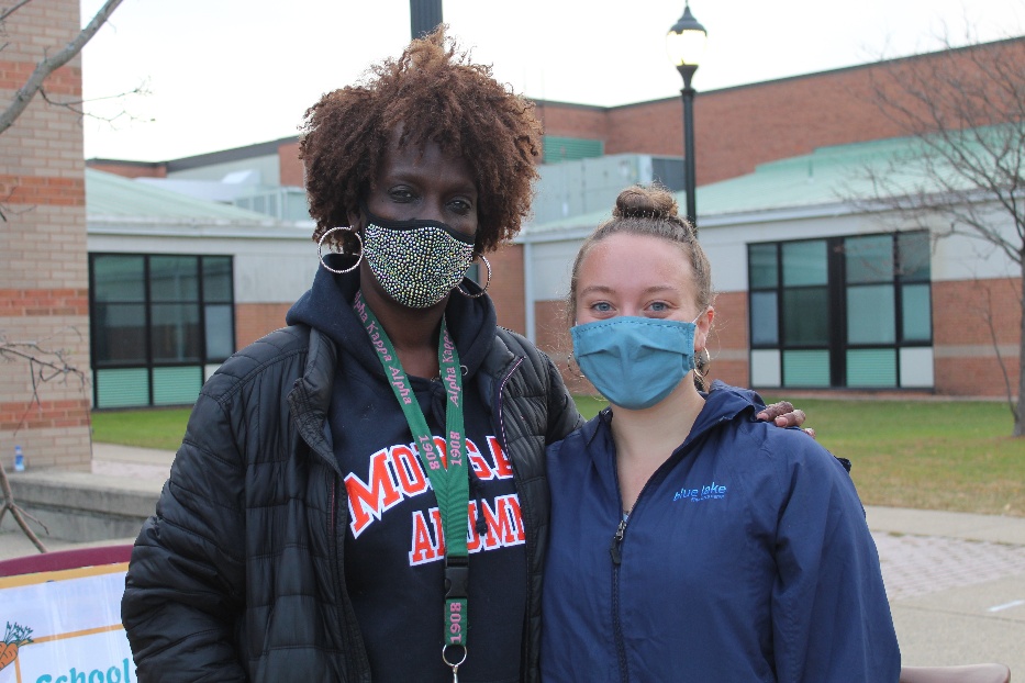 Alder Jeanette Morrison of Ward 22 and cochair Sarah Grube stand outside of the Wexler-Grant Community School-1