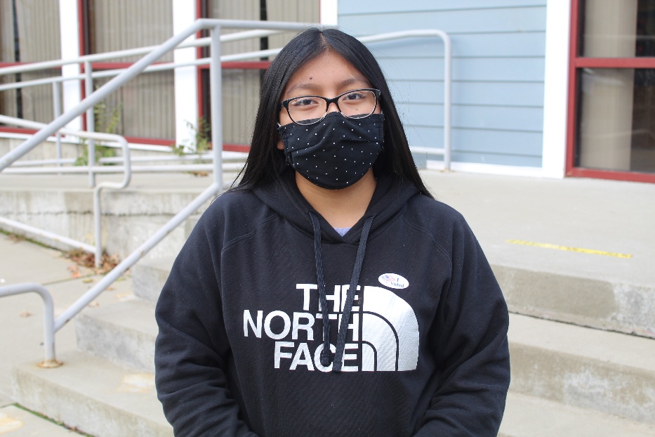 Johanna Zunun outside of the Chatam Community Room after casting her ballot for Joe Biden-1