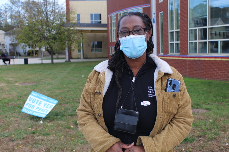 Patricia Briley  stands out infront of the John Martinez school after casting her ballot for a president that will protect families-1