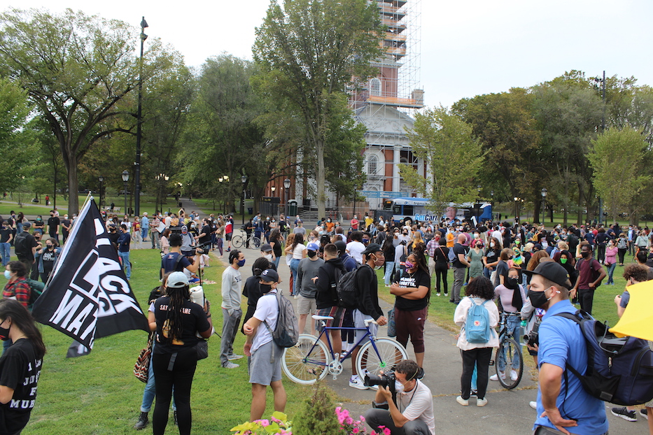 A shot of the crowd before marching