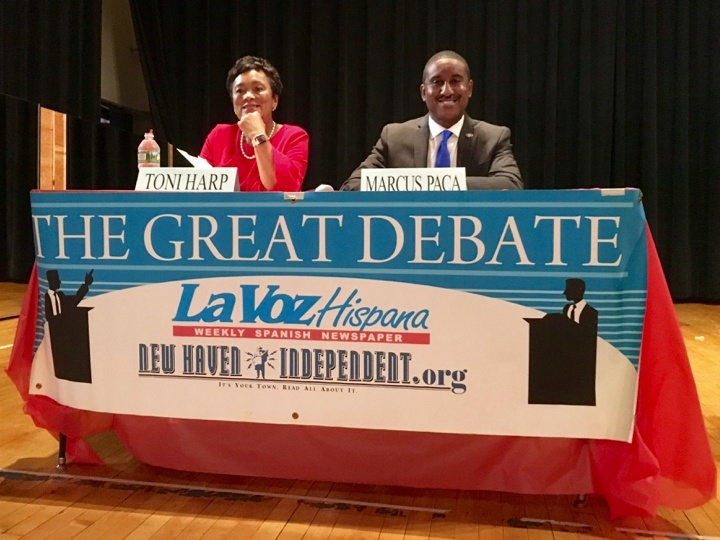  The candidates in place. Christopher Peak for the New Haven Independent.  