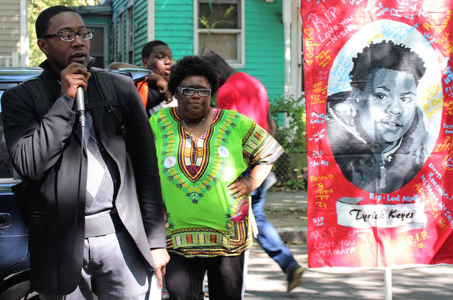 Ice The Beef Director Chaz Carmon last year, at a march for jobs. Keyes' mother Demethra Telford.