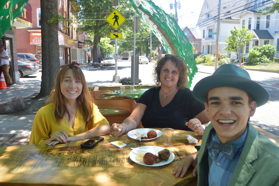Misha Semenov and Kassandra Leiva, with mentor Dana Scinto in between.