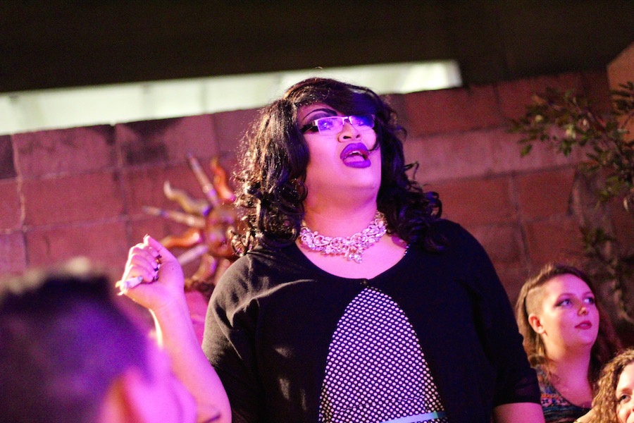 One of the emcees, Moana Cash, captivates the crowd during her piece. Lucy Gellman Photos.
