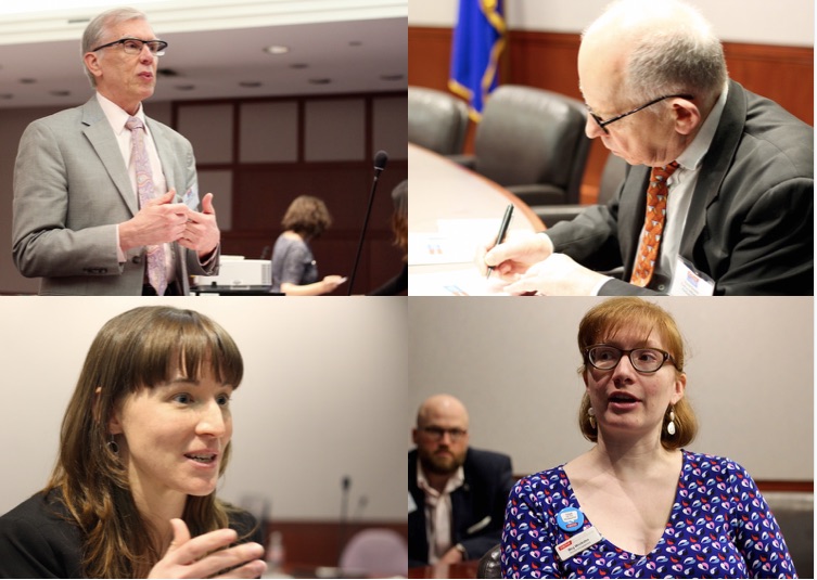  Clockwise, from top: Connecticut State Librarian Kendall F. Wiggin, David Green of the Cultural Alliance of Fairfield County, NEMA Director of Engagement Meg Winikates, and Connecticut League of History Organizations Executive Director Laurie P Lamarre. Lucy Gellman Photos.  
