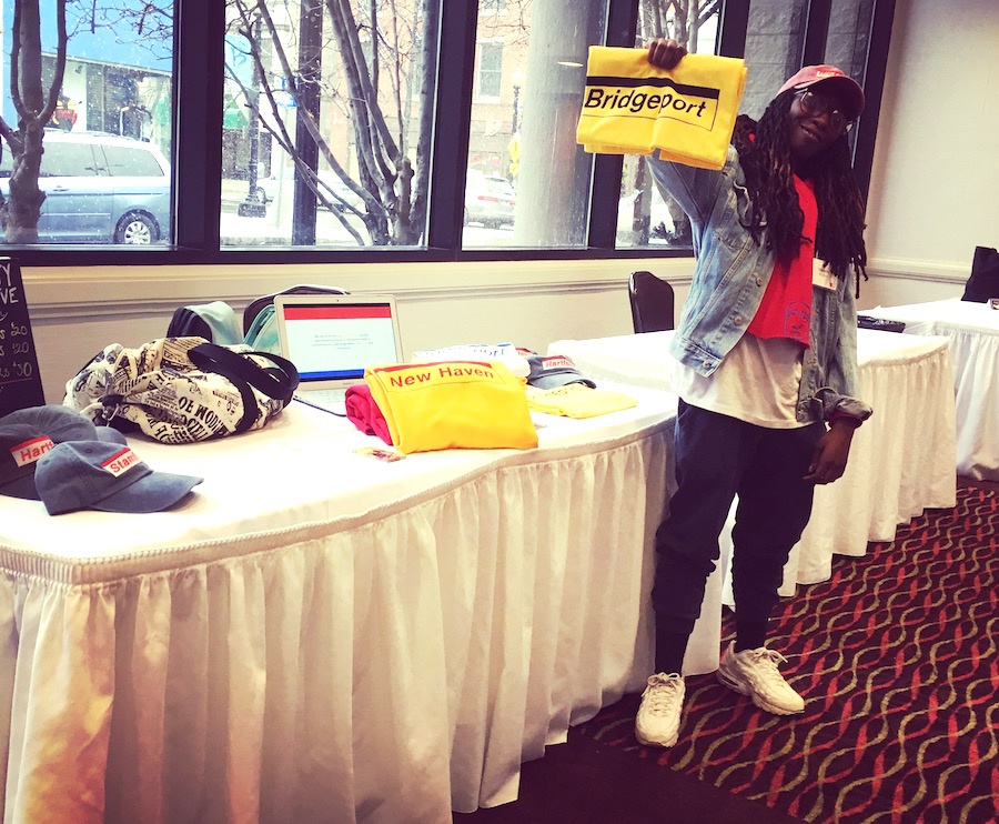  Netta at her table at the Bridgeport Holiday Inn earlier this week.  