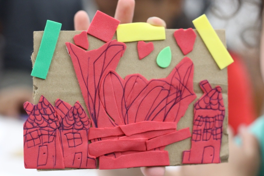 A plate readied by Lulu A., who is from Syria and worked with an older age group. She said the piece was inspired by fireworks that she saw on the Fourth of July from her home in New Haven's Edgewood neighborhood.