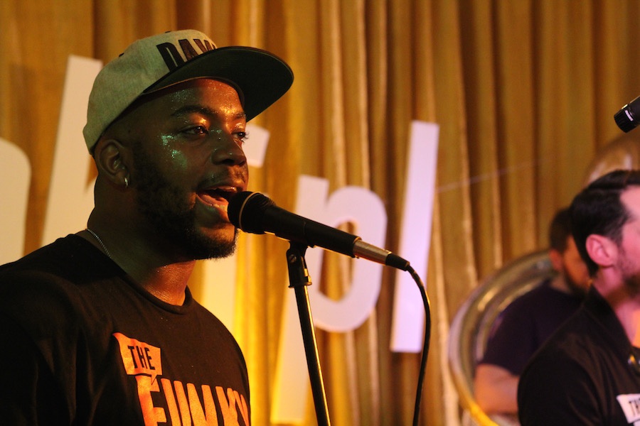 Funky Dawgz trumpet Aaron Eaddy on trumpet and vocals.
