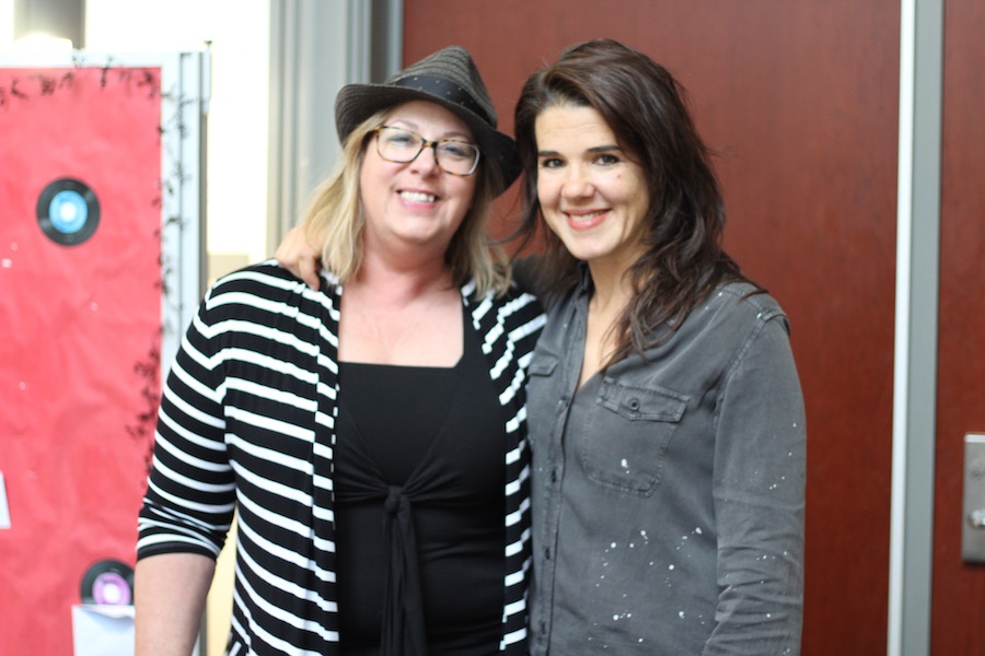 The dream team: K-8 art teacher Judie Cavanaugh and sculptor Susan Clinard.