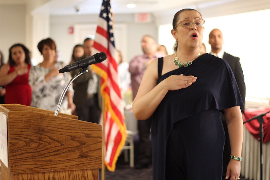  The evening's festivities included both the American and Puerto Rican national anthem, La Borinqueña. 