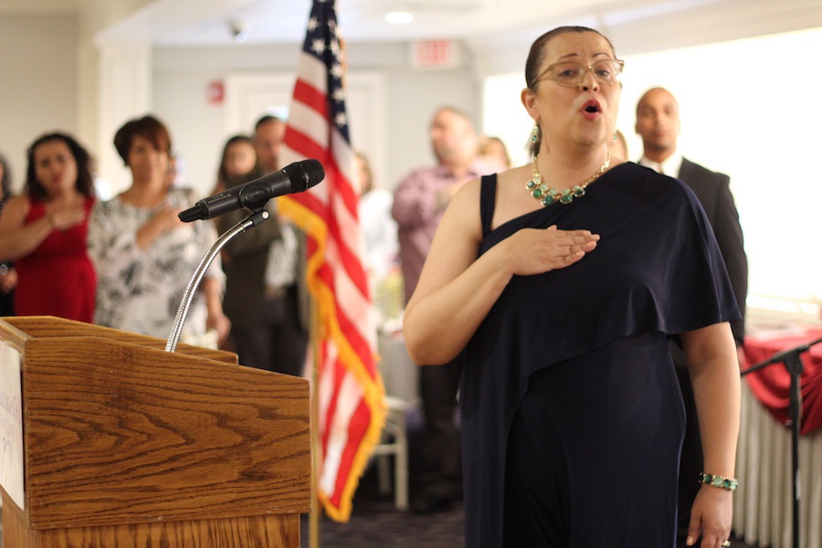 The evening's festivities included both the American and Puerto Rican national anthem, La Borinqueña.
