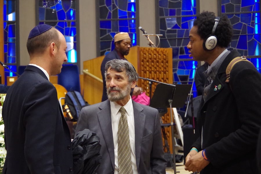  Rabbi Herbert Brockman with Wooster Square Alder Aaron Greenberg and Hamden City Council member Justin Farmer.  