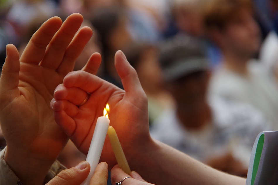 A photograph from last year's vigil for the victims of the Orlando shooting. No photographs were allowed at Tuesday's event. Lucy Gellman Photo.