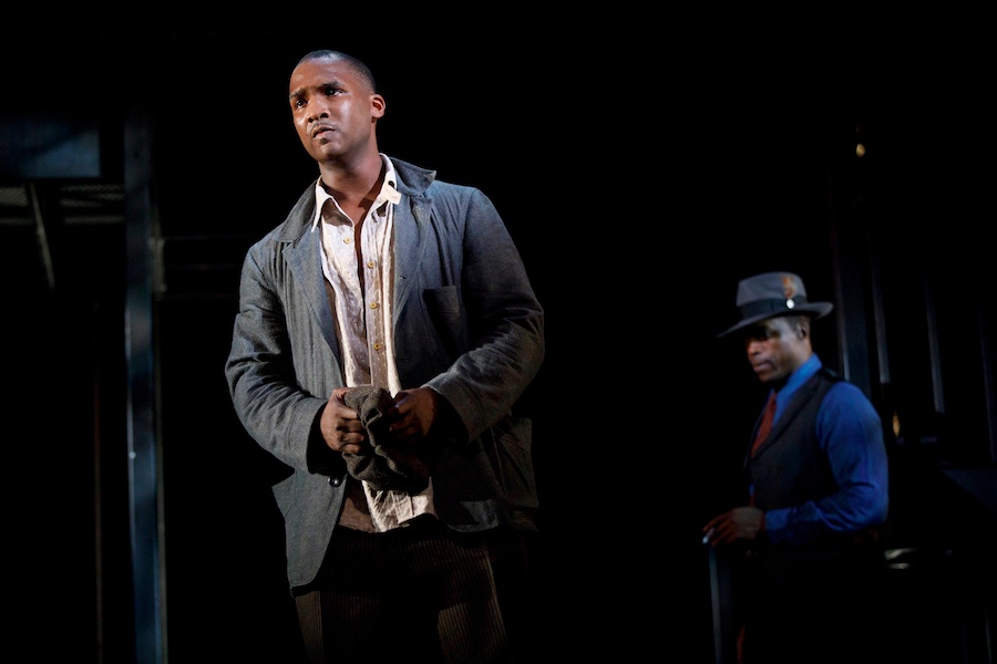 Jerod Haynes and Jason Bowen in Native Son by Nambi E. Kelley, adapted from the novel by Richard Wright, directed by Seret Scott. Photo by Joan Marcus, 2017.