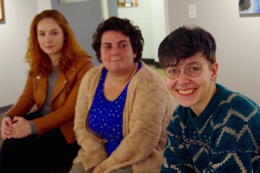  From left to right, students Anne Dunne, Emily Whalen and Maxim Schmidt. Lucy Gellman Photo.  