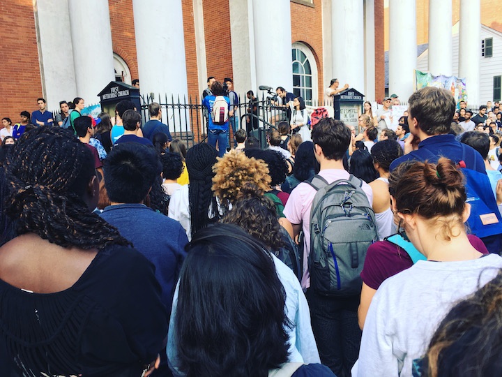  New Haveners at a rally supporting DACA on Tuesday evening. Held at First and Summerfield Methodist Church, it drew hundreds. Lucy Gellman Photo.  