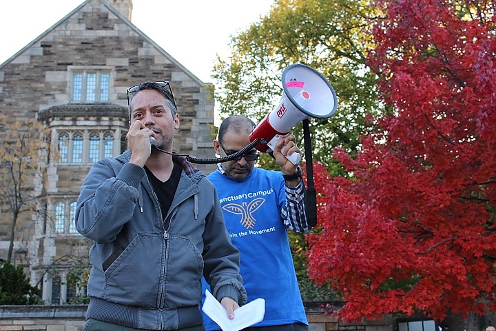  Soto advocates for Yale University to become a sanctuary campus at a protest last year. Paul Bass for the New Haven Independent.  
