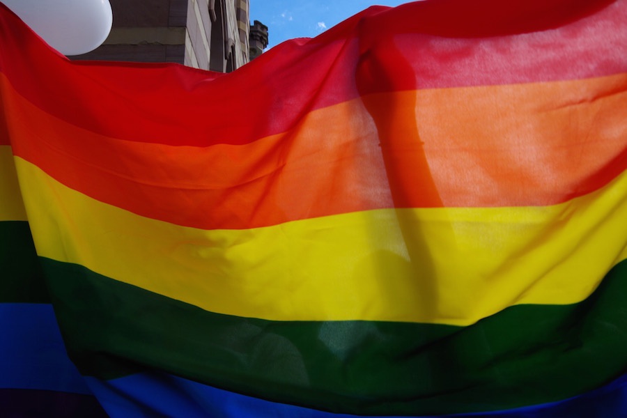  The pride flag at a vigil and rally for victims of the Pulse nightclub shooting. Lucy Gellman Photo. 