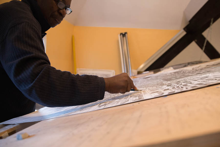Krikko, at his workspace. Ali Oshinskie Photo.