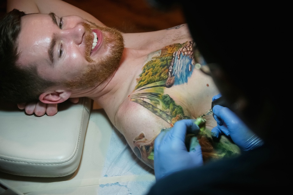 Jake Ness gets tattooed. Corey Hudson Photos.