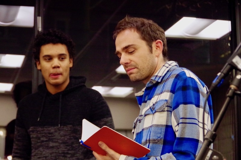 Aaron Jafferis, with student Anton Kot in the background. Jafferis said that this year will include more collaboration with musicians, thanks in part to the workshop setting at Neighborhood Music School.