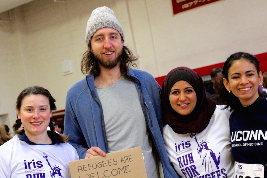  From left: UConn medical and dental students Michelle Spoto, Timothy Miett, Bayan Abunar and Cristina Valentín.   