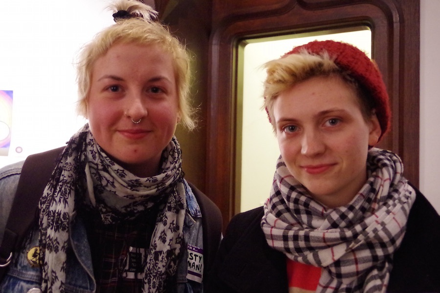  Director Kendra Lohr with her friend Izzy at the opening. Lucy Gellman Photo.  