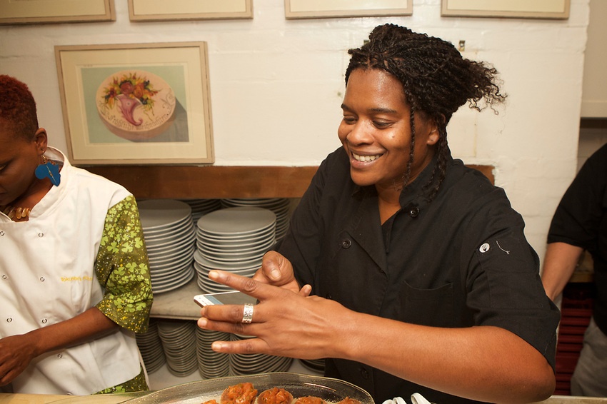 Nelson at the James Beard House dinner earlier this fall. A one-woman army, she was tasked with appetizers and cocktails. Copyright Clay Williams for the New York Times, with permission from the photographer.