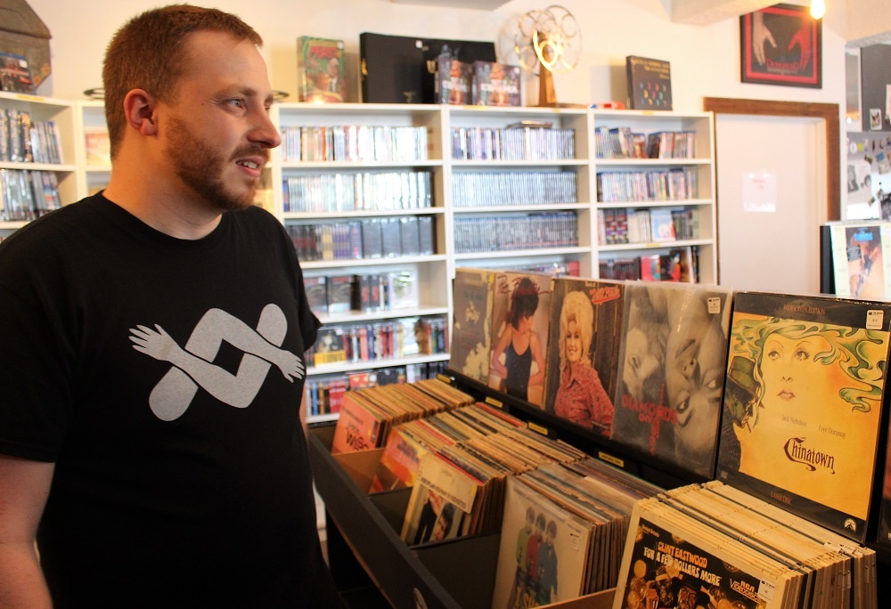 Upson pulling CED VideoDiscs at The Archive. (Thomas Breen photos)
