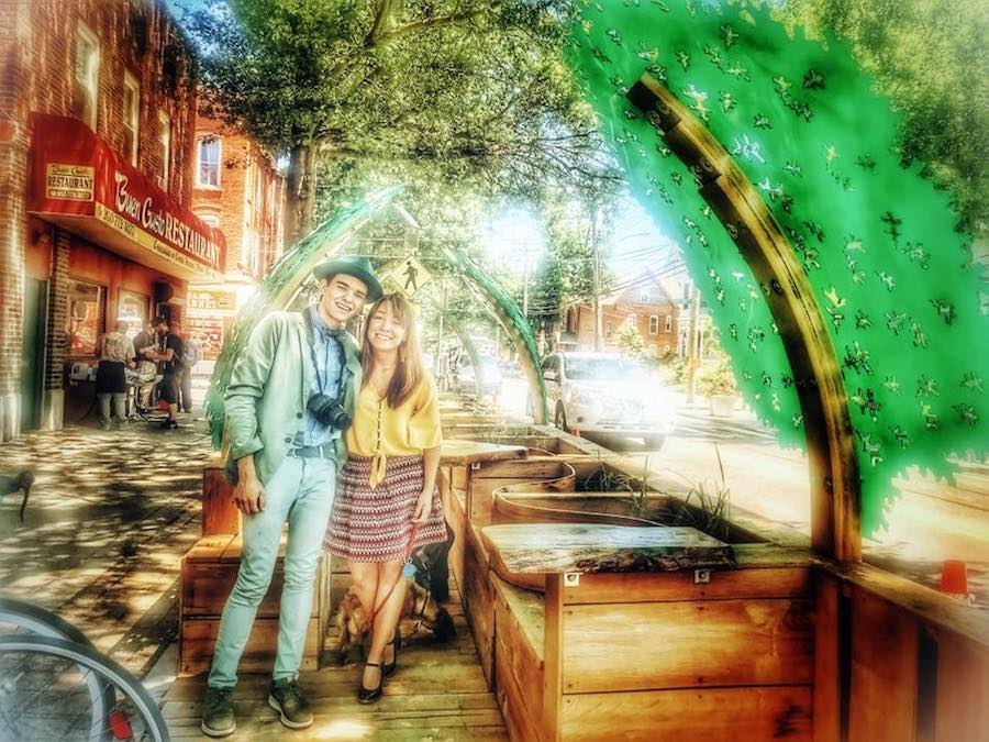 Misha Semenov and Kassandra Leiva in the finished parklet. Lesley Roy Photo.
