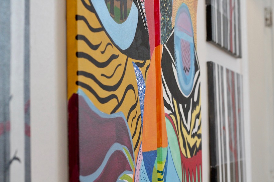 Teaching artist Gina Martin's work, displayed as a sort of centerpiece in a gallery with young artists from Marrakech, Inc.