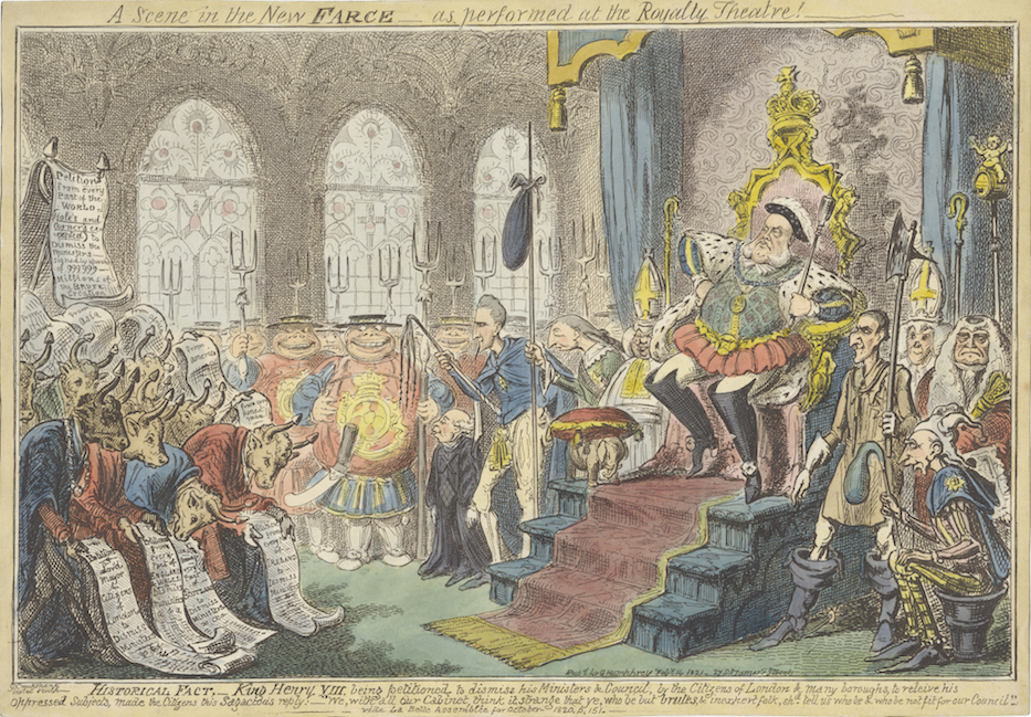 Print made by George Cruikshank, A Scene in the New Farce–as Performed at the Royalty Theatre, 1821