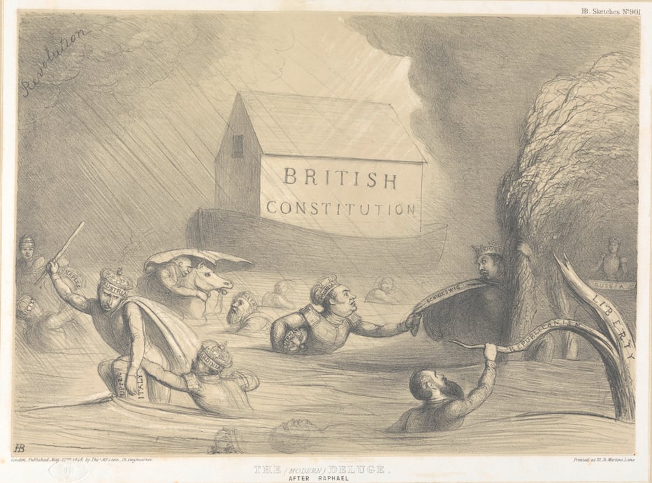 Print made by John Doyle, The (Modern) Deluge, 1848